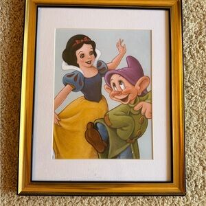 Disney Snow White and Dopey Art in Gold Frame